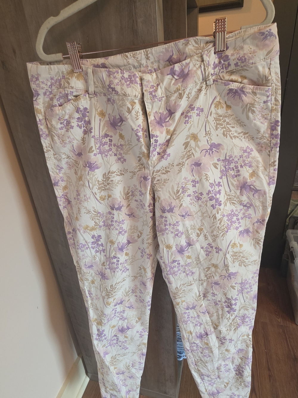 Old Navy Cream Pants with Lavender Floral Print
